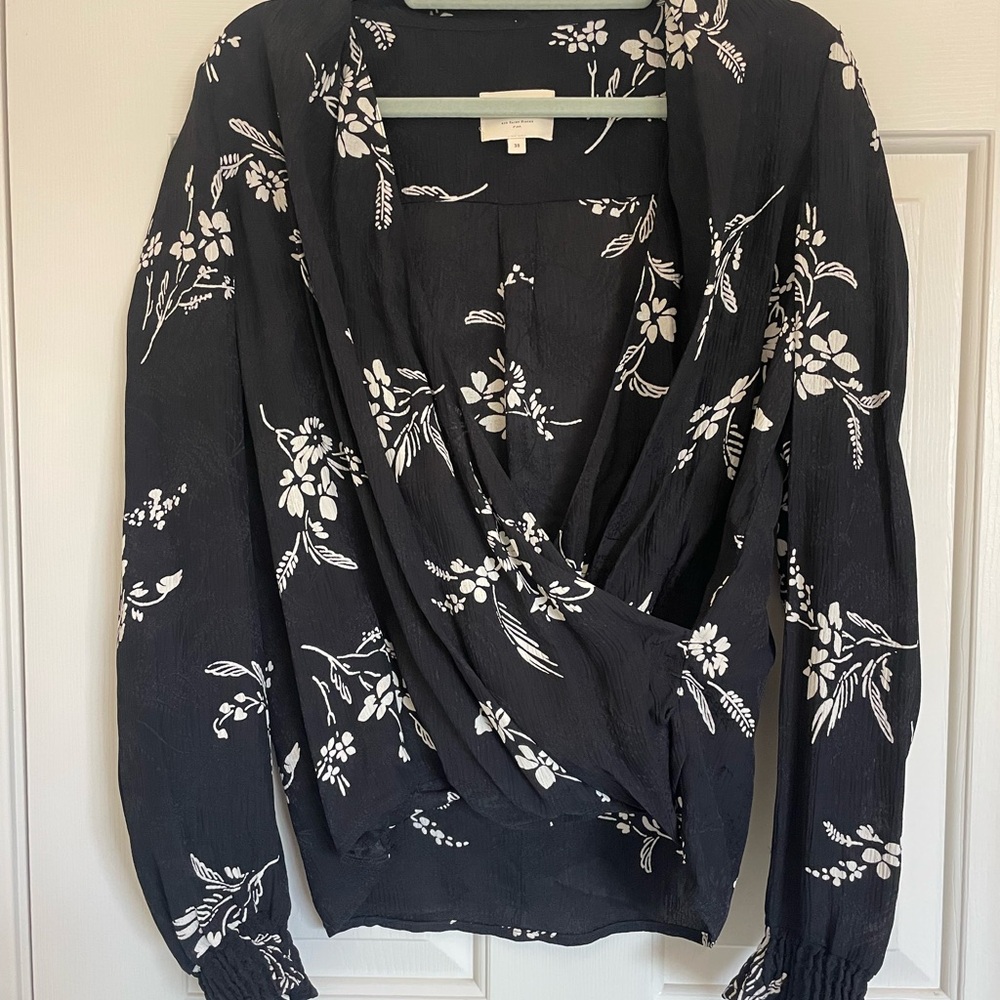 Sezane Black and White Floral Blouse